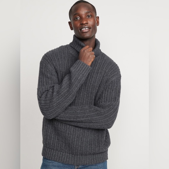NWT Old Navy Mens Large Sweater Loose Textured-Knit Turtleneck Charcoal … - Picture 1 of 7
